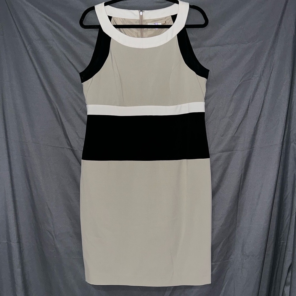 Calvin Klein Black and Cream Color Block Midi Dress